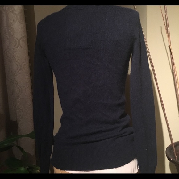 GUC Ruehl No.925 Navy Blue Cashmere Wool Blend V-Neck Cardigan Sweater Size XS - Picture 3 of 8